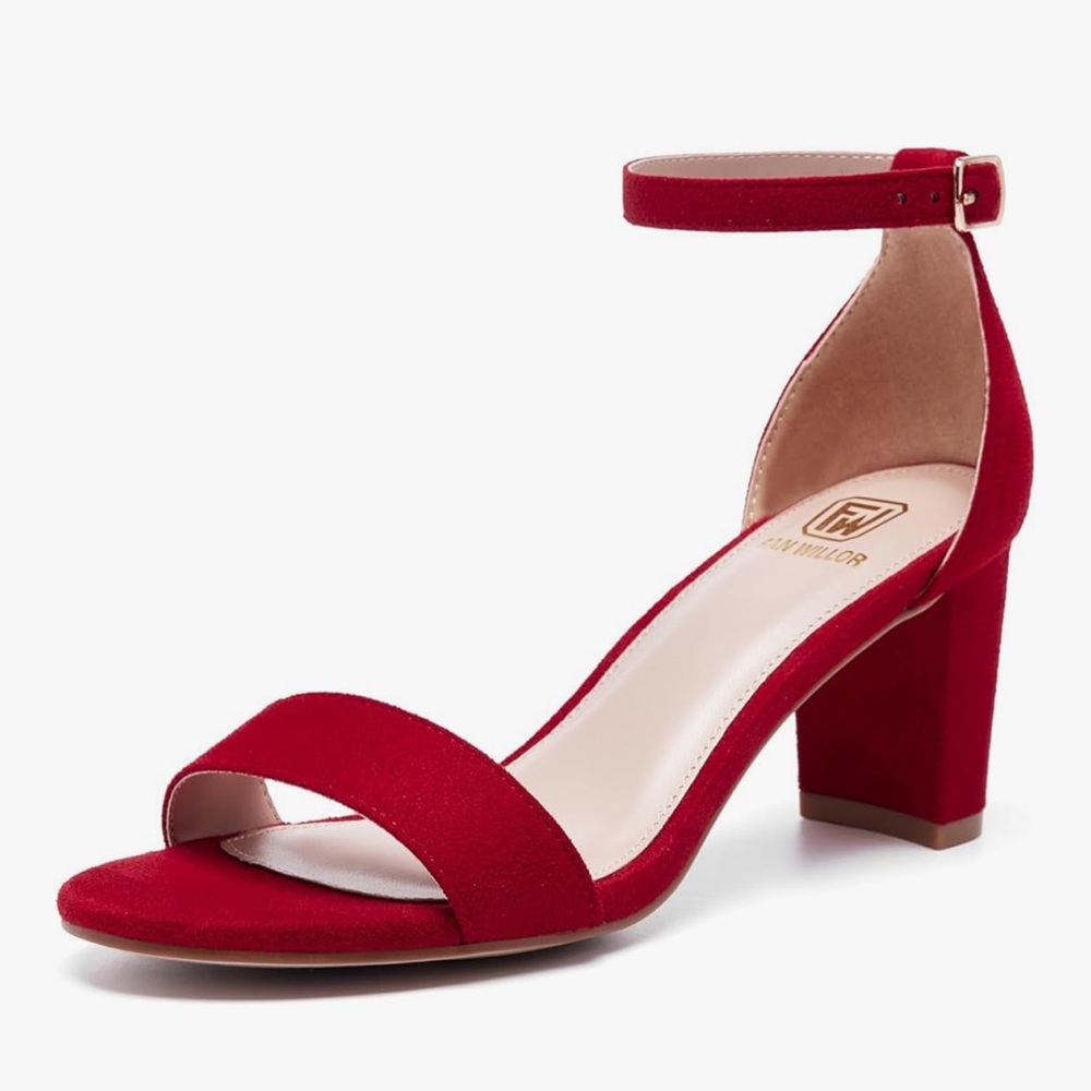 Red Suede Block Heel